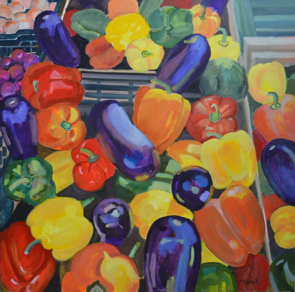 Poivrons peinture à l'huile sur toile, 40x40 cm, 2024