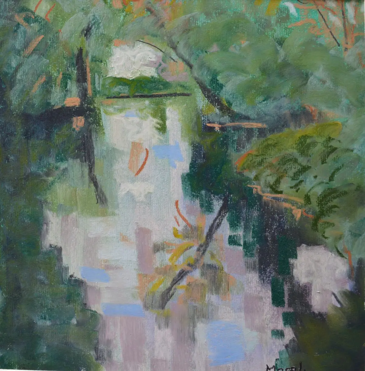 Tableau reflets peinture à l'huile sur toile, 40x40 cm, 2024