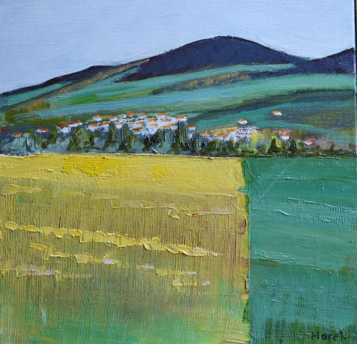 Paysage du Puy de Mur peinture à l'huile sur toile, 40x40 cm, 2024